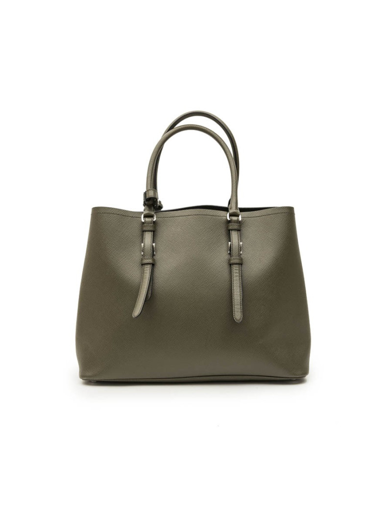 PRADA double bag in khaki green Saffiano leather