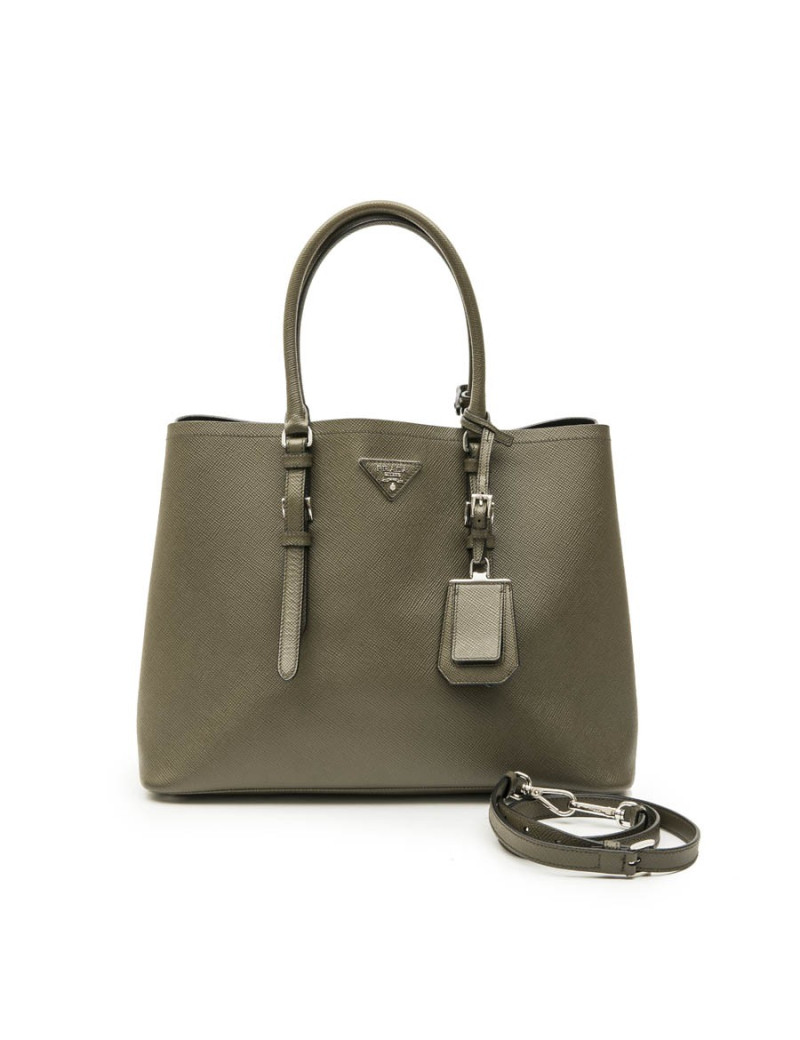 PRADA double bag in khaki green Saffiano leather