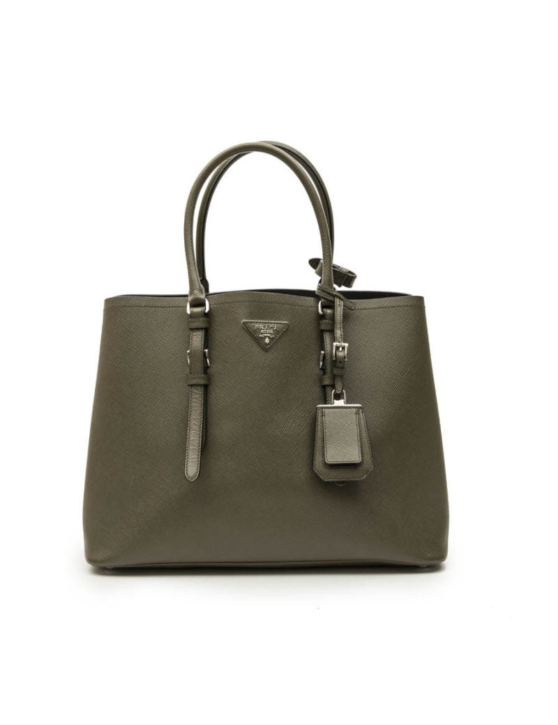 PRADA double bag in khaki green Saffiano leather