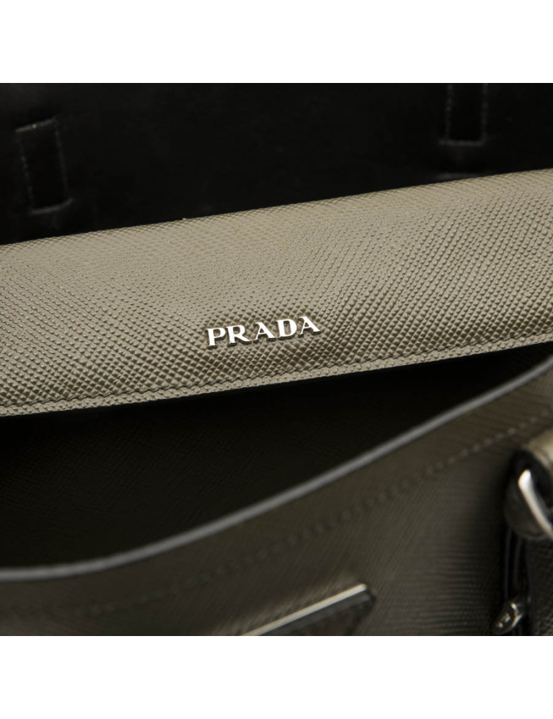 PRADA double bag in khaki green Saffiano leather