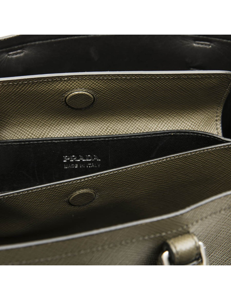 PRADA double bag in khaki green Saffiano leather