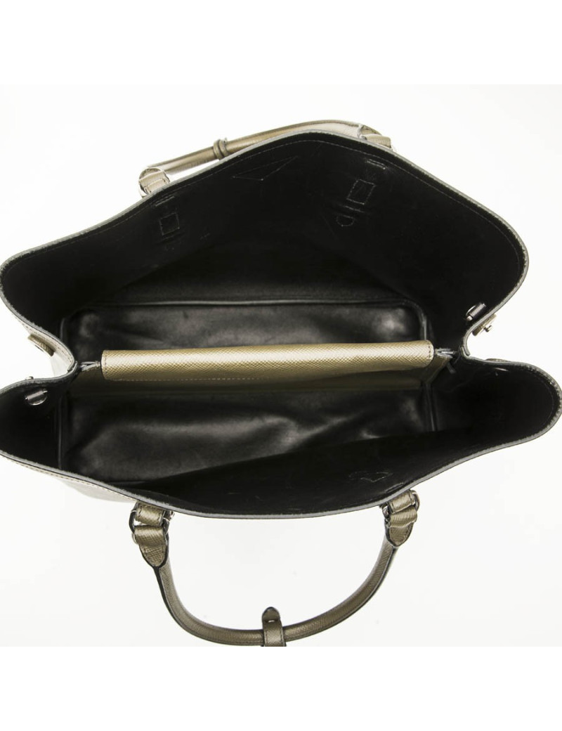 PRADA double bag in khaki green Saffiano leather