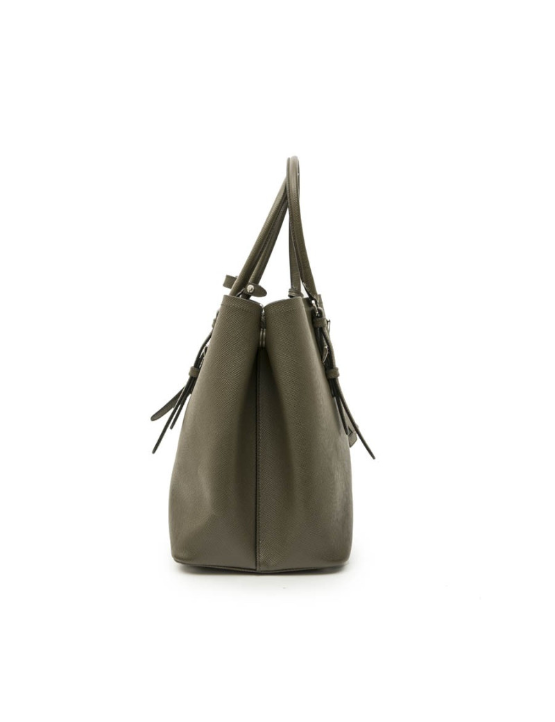 PRADA double bag in khaki green Saffiano leather