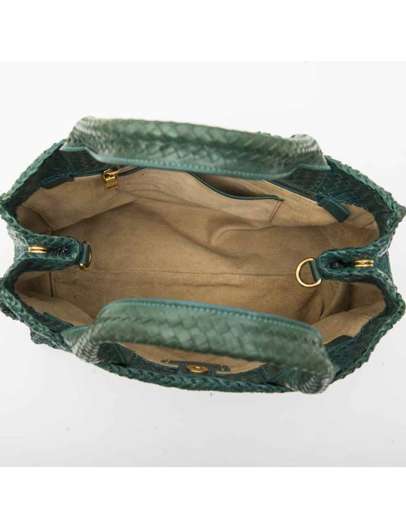 Sac PRADA en cuir tressé vert emeraude