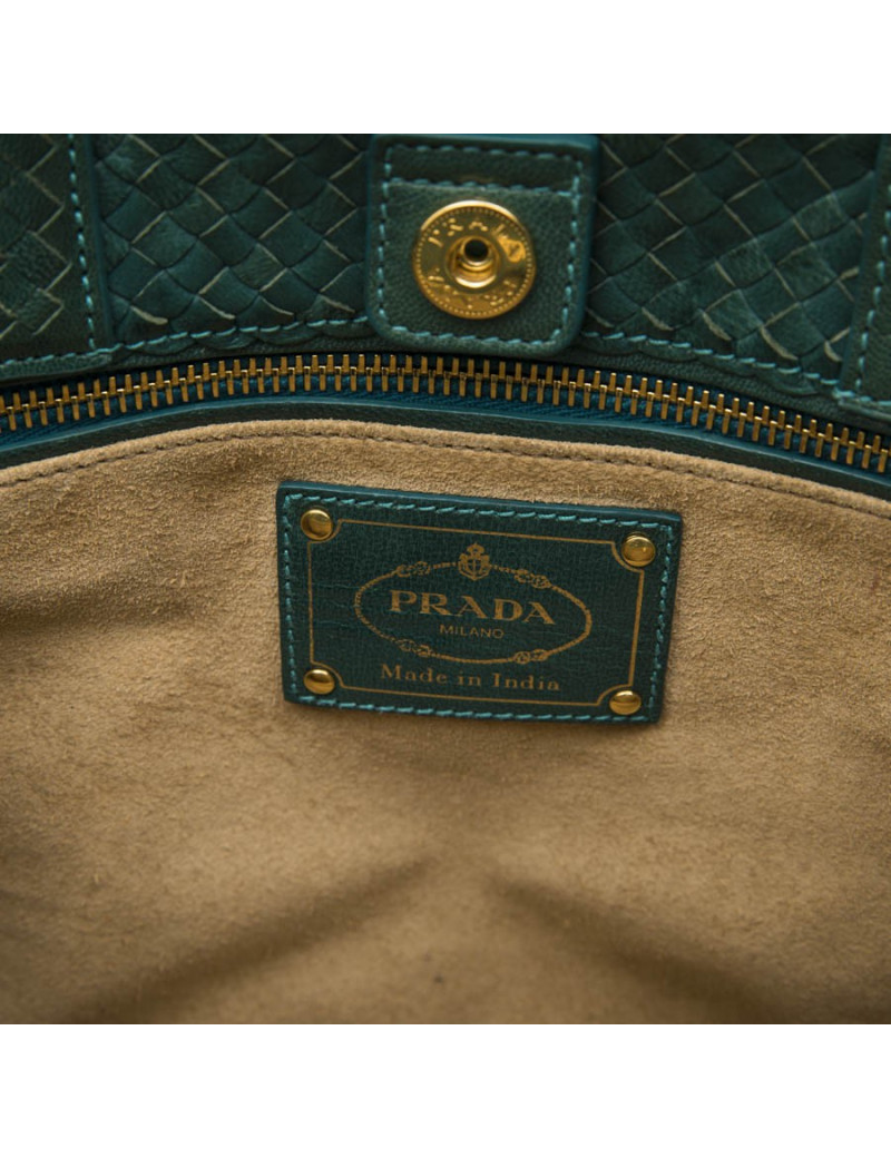 Sac PRADA en cuir tressé vert emeraude