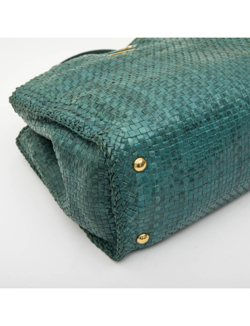 Sac PRADA en cuir tressé vert emeraude