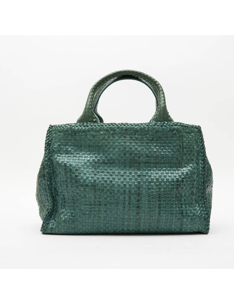 Sac PRADA en cuir tressé vert emeraude