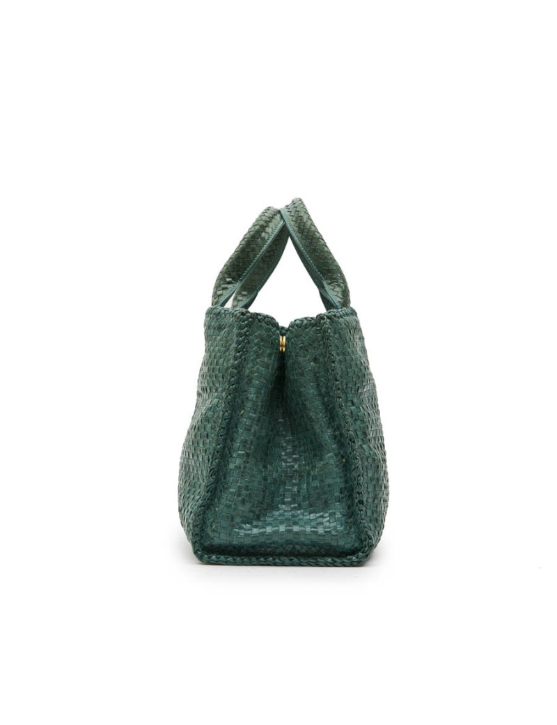 Prada 'Madras' shopping bag in peacock green braided leather