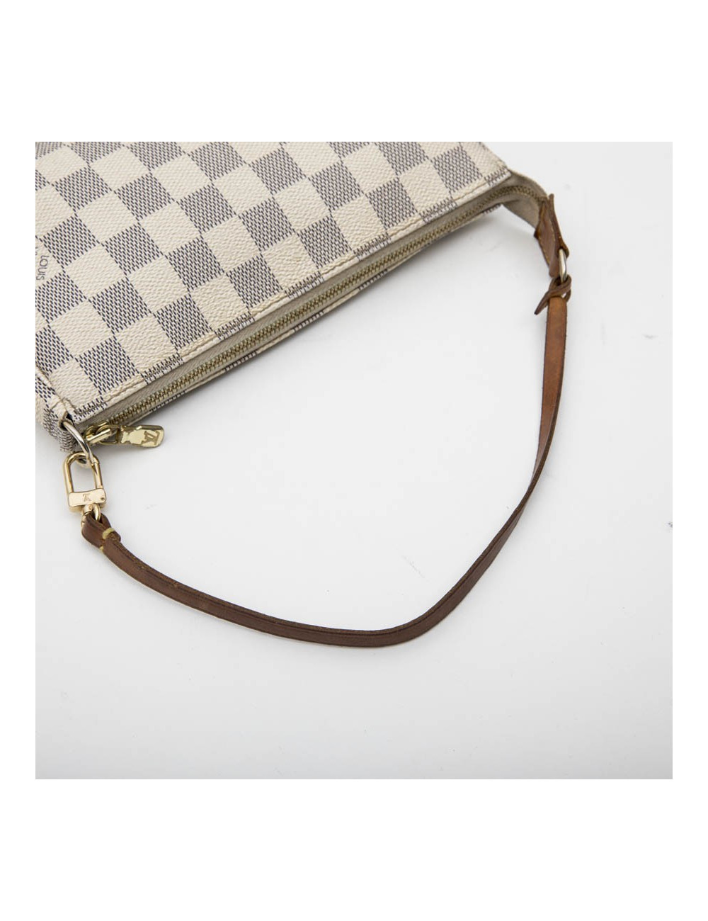 LOUIS VUITTON clutch bag in Azur checkered canvas and natural cow leather