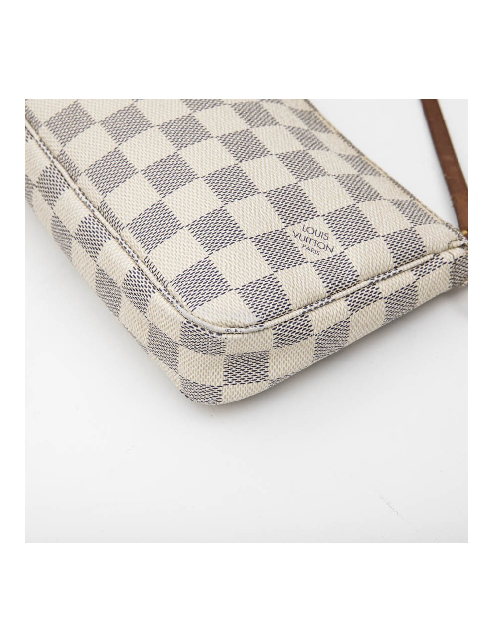 LOUIS VUITTON clutch bag in Azur checkered canvas and natural cow leather