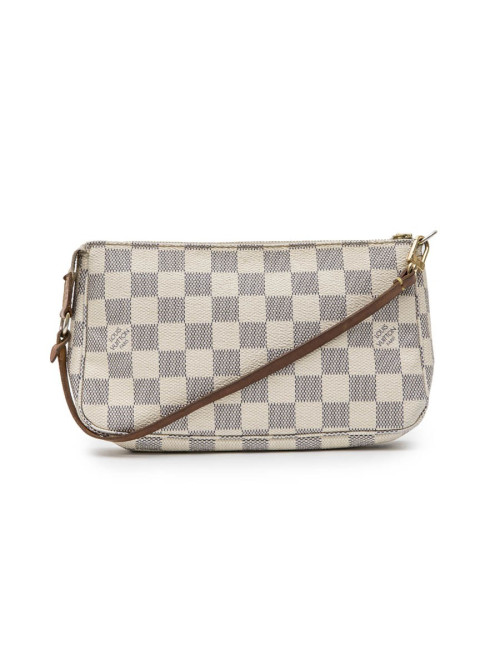 LOUIS VUITTON clutch bag in Azur checkered canvas and natural cow leather