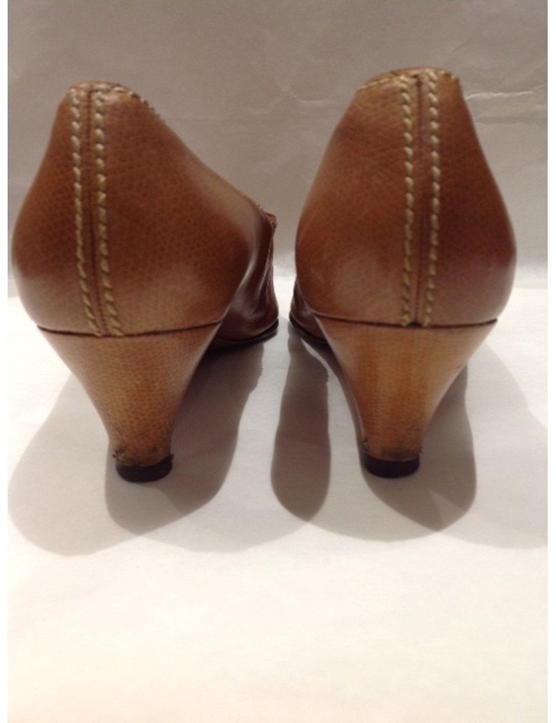 Escarpins HERMÈS T34,5 cuir gold