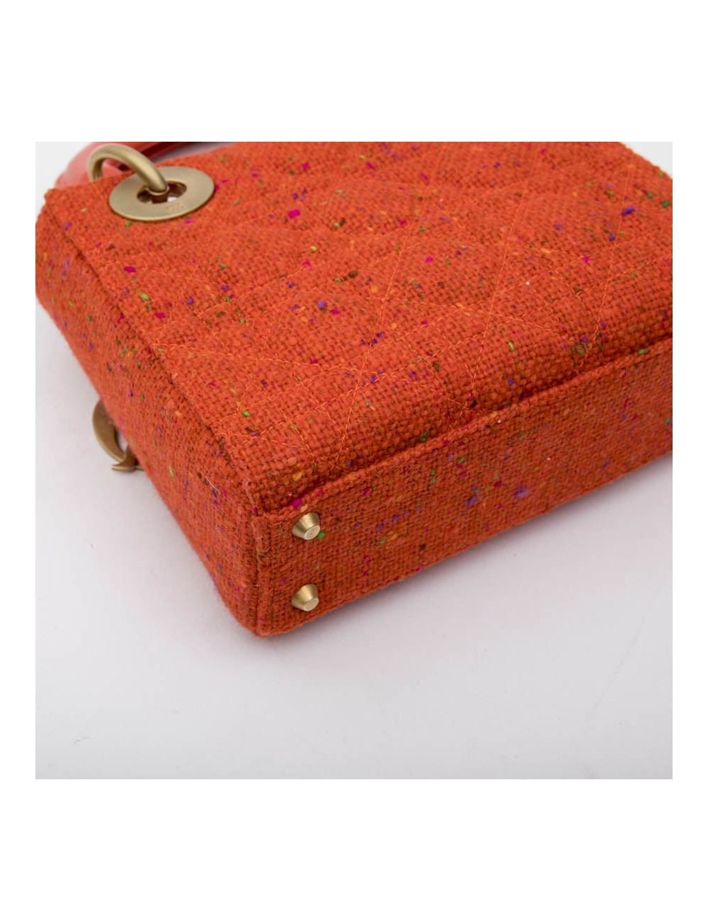 Mini sac Lady D  CHRISTIAN DIOR en tweed et cuir corail