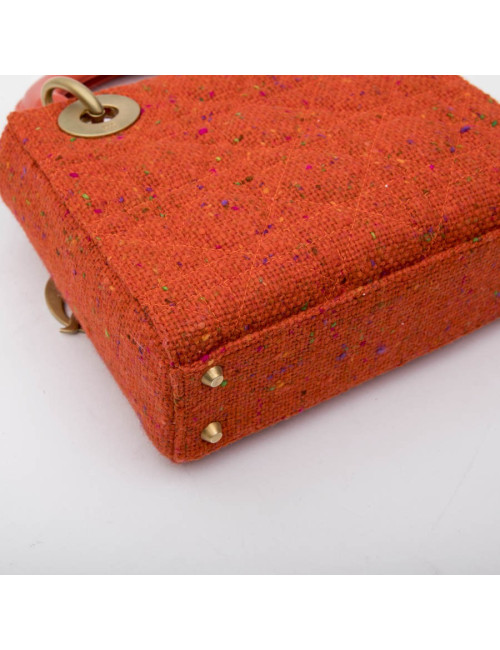 Mini sac Lady D  CHRISTIAN DIOR en tweed et cuir corail