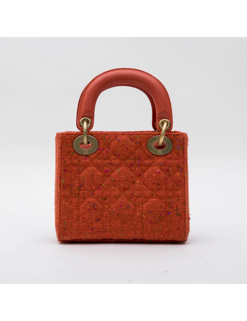 Mini sac Lady D  CHRISTIAN DIOR en tweed et cuir corail