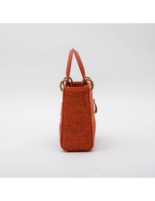 CHRISTIAN DIOR 'Lady Dior' Mini Bag in Coral Tweed and leather