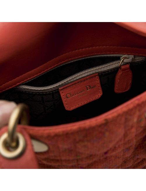 CHRISTIAN DIOR 'Lady Dior' Mini Bag in Coral Tweed and leather