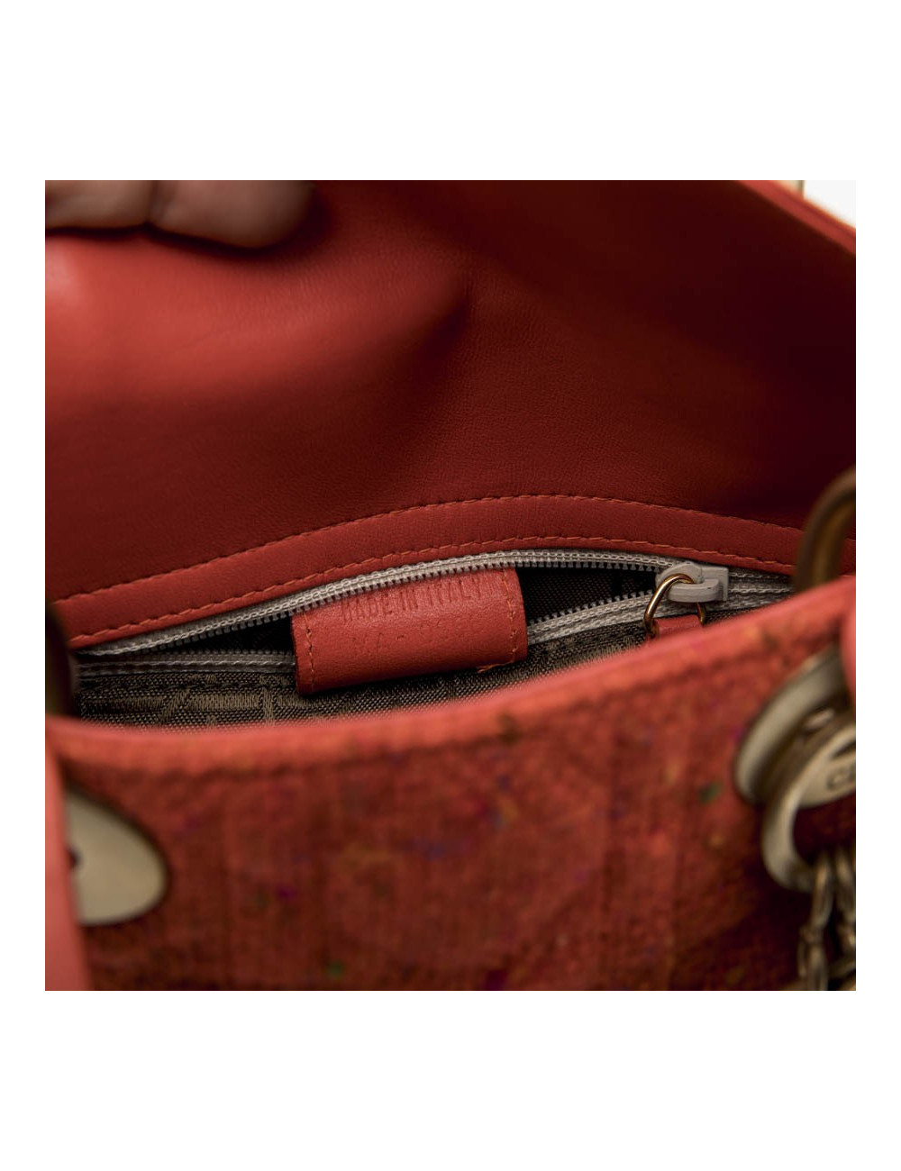 CHRISTIAN DIOR 'Lady Dior' Mini Bag in Coral Tweed and leather