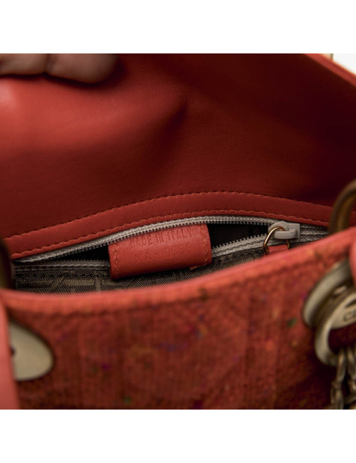 CHRISTIAN DIOR 'Lady Dior' Mini Bag in Coral Tweed and leather