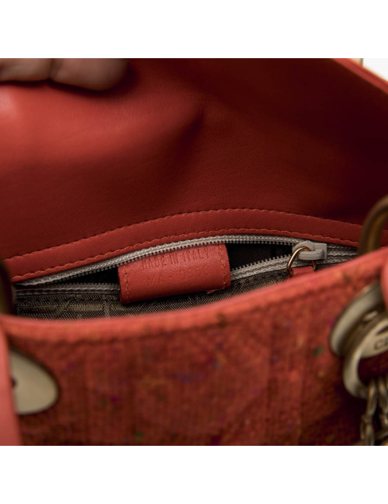 Mini sac Lady D  CHRISTIAN DIOR en tweed et cuir corail