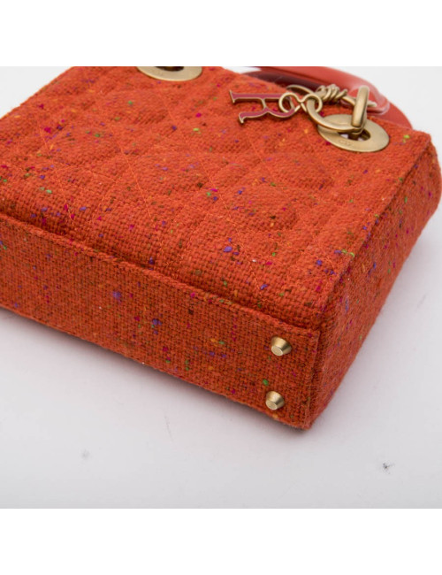 CHRISTIAN DIOR 'Lady Dior' Mini Bag in Coral Tweed and leather