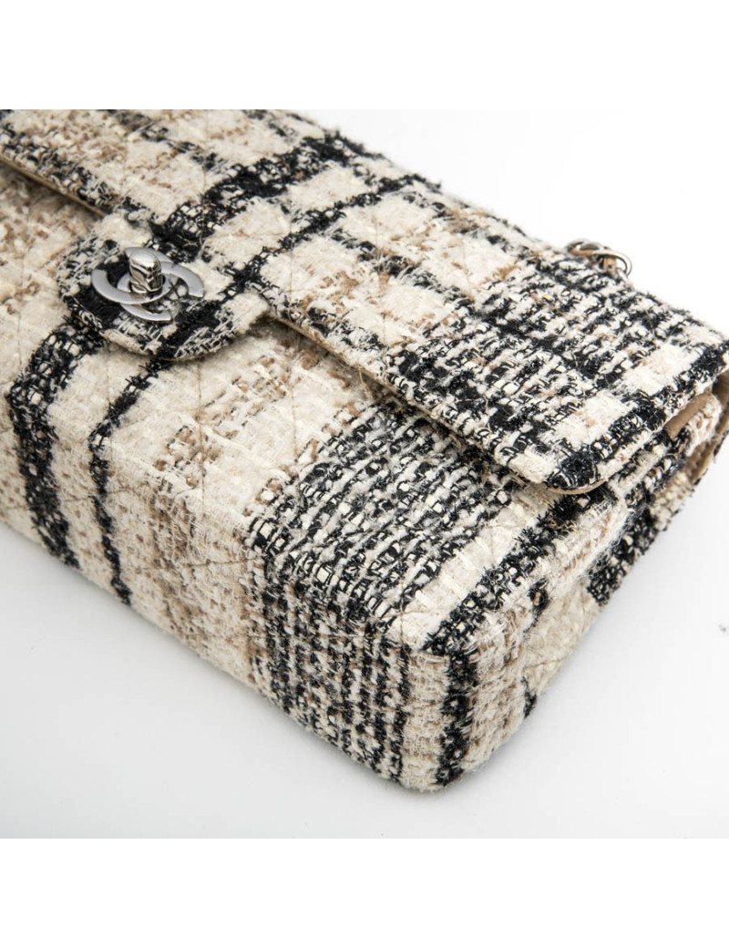 CHANEL Timeless Double Flap Bag in Multicolored Quilted Tweed and Shiny Threads