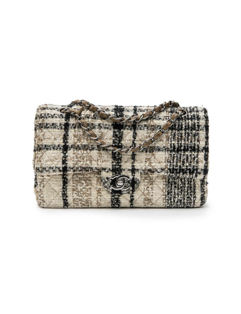 CHANEL Timeless Double Flap Bag in Multicolored Quilted Tweed and Shiny Threads