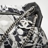 CHANEL tote bag in black, light gray and white silk scarf and black smooth lamb leather