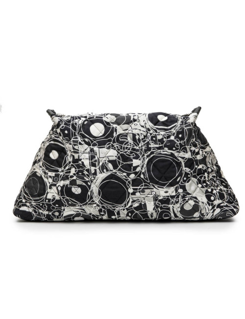 CHANEL tote bag in black, light gray and white silk scarf and black smooth lamb leather