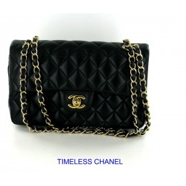 Timeless CHANEL bag to double flap black leather