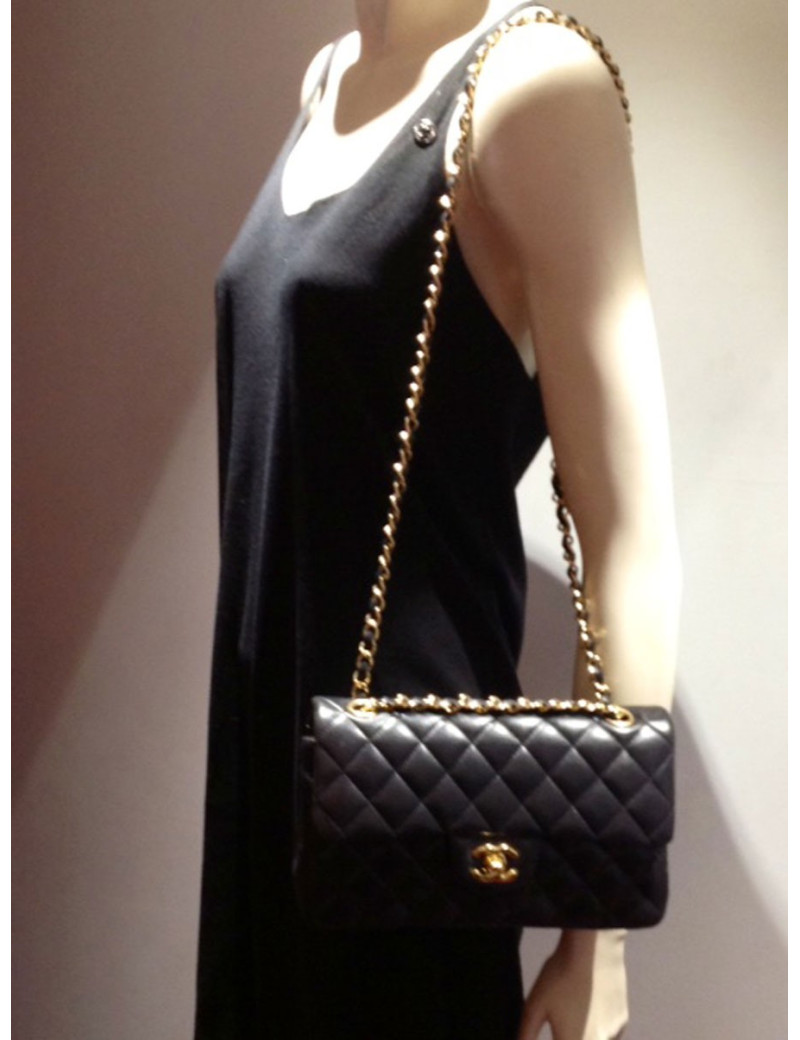 Sac Timeless CHANEL à double rabat cuir noir