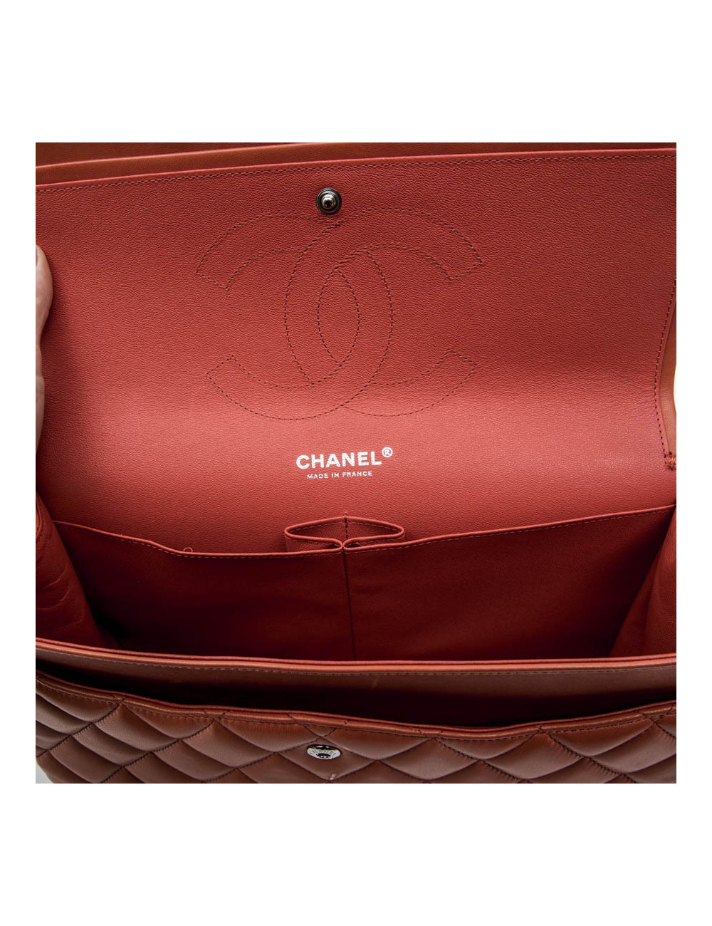 Sac CHANEL Jumbo en cuir d'agneau lisse matelassé corail