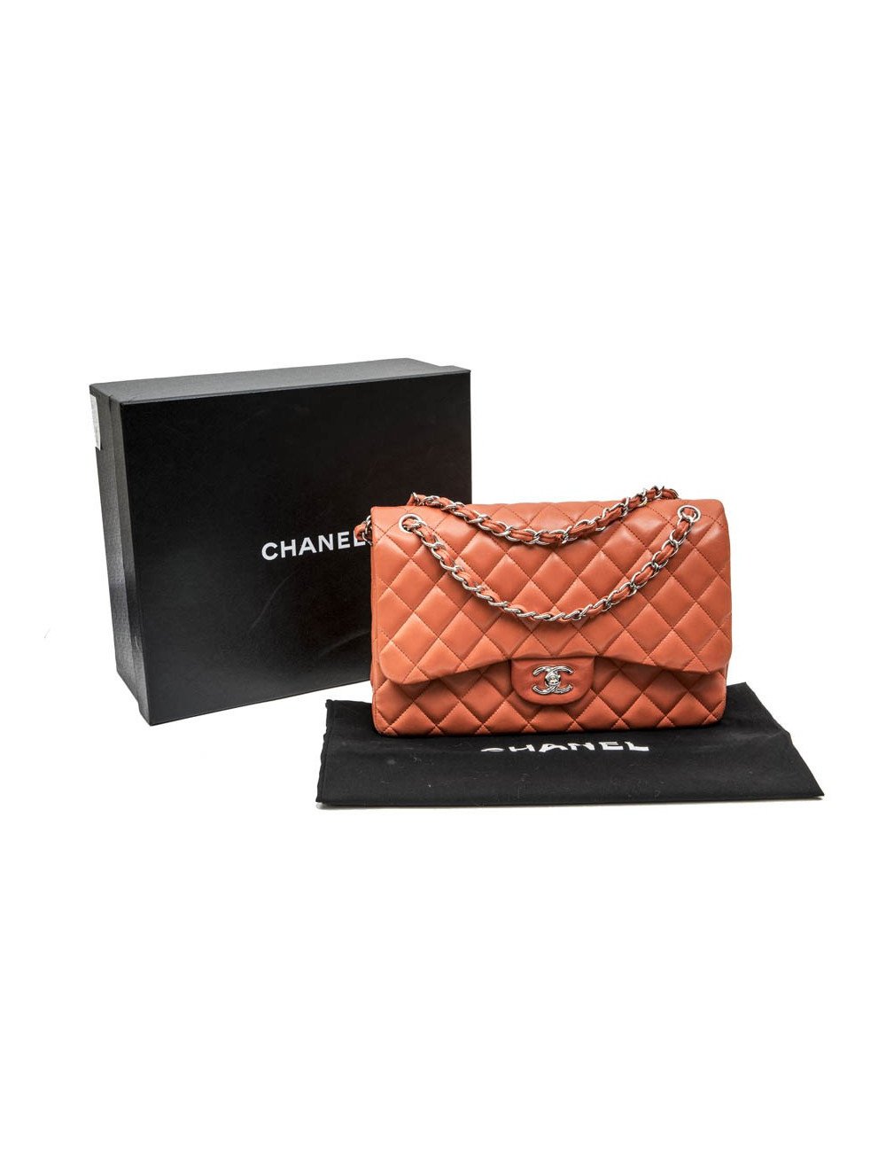 Sac CHANEL Jumbo en cuir d'agneau lisse matelassé corail
