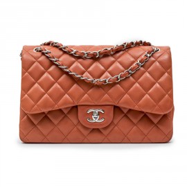 Chanel Jumbo double flap bag in coral quilted smooth lamb leather