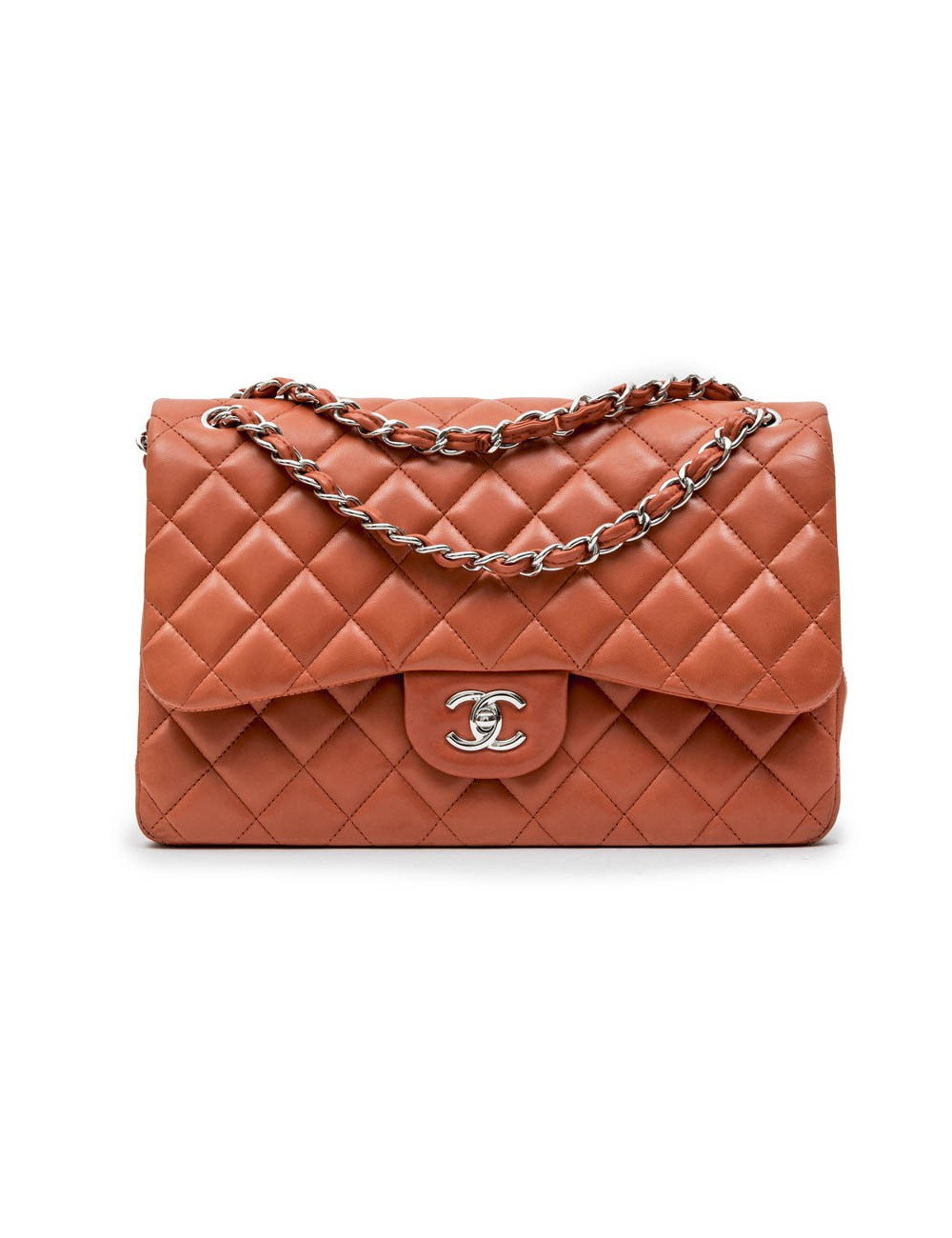 Sac CHANEL Jumbo en cuir d'agneau lisse matelassé corail