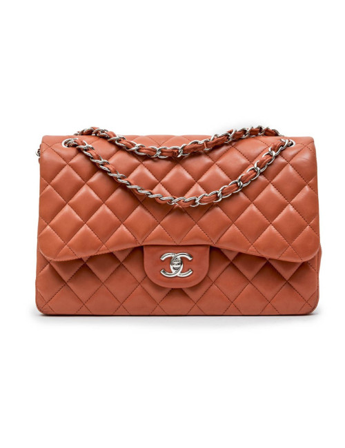 Sac CHANEL Jumbo en cuir d'agneau lisse matelassé corail