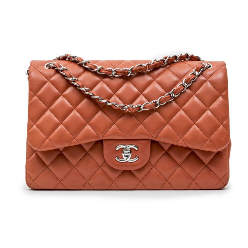 Chanel Jumbo double flap bag in coral quilted smooth lamb leather - VALOIS  VINTAGE PARIS