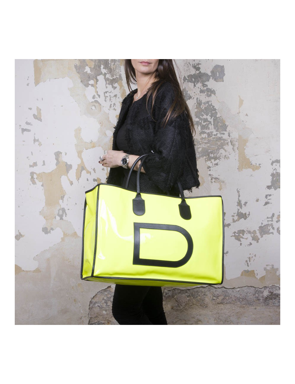 Sac cabas DELVAUX verni jaune fluo
