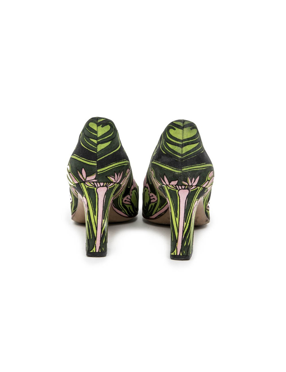 PRADA Pumps with Green and Pink Prints and Square Toe Size 38.5FR