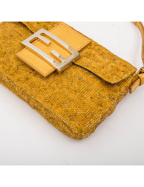 Sac baguette  FENDI perlé ocre jaune