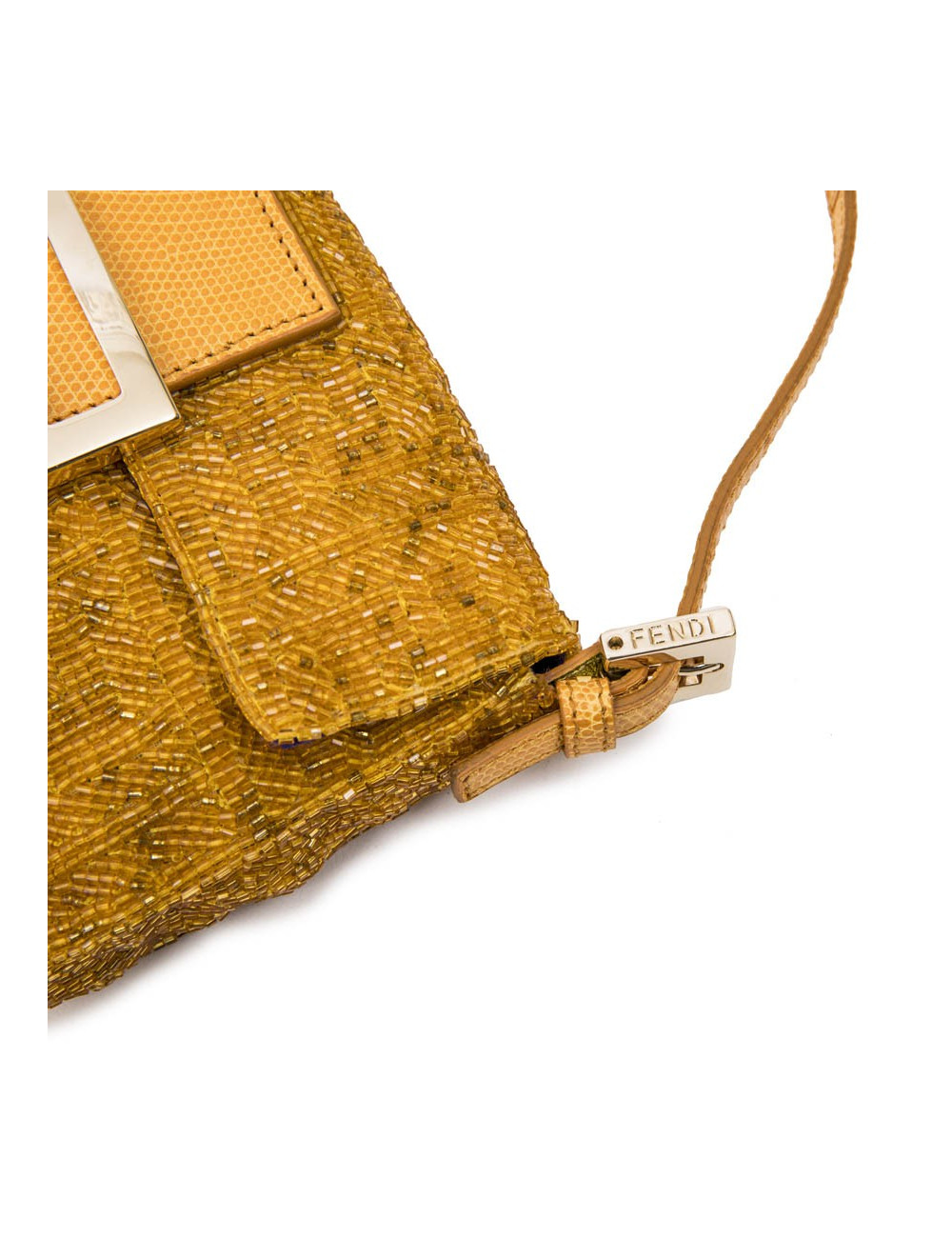Mini sac baguette FENDI perlé ocre jaune