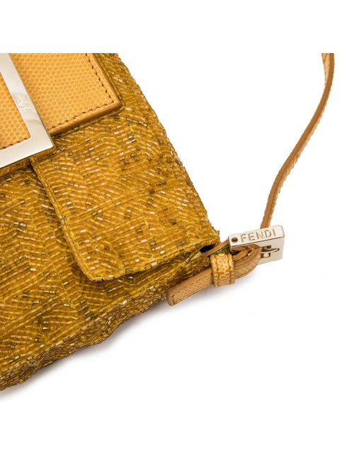 Sac baguette  FENDI perlé ocre jaune