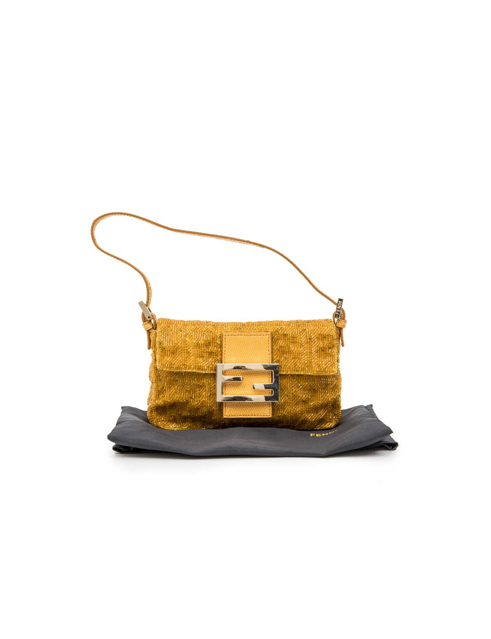 Sac baguette  FENDI perlé ocre jaune