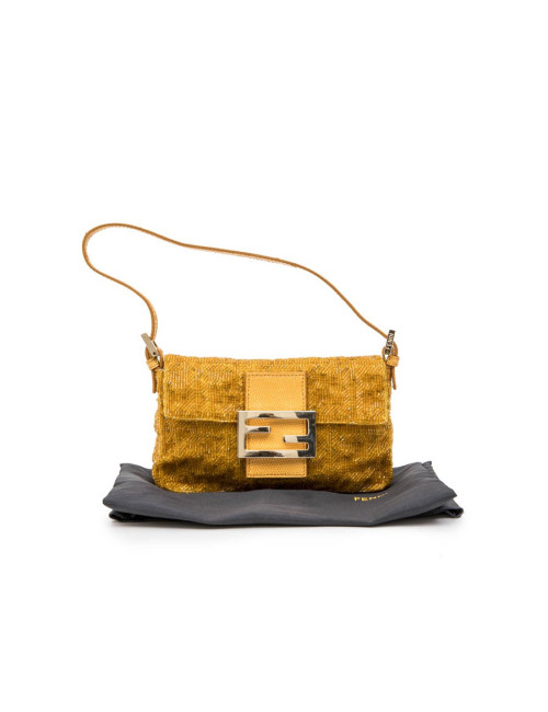Sac baguette  FENDI perlé ocre jaune