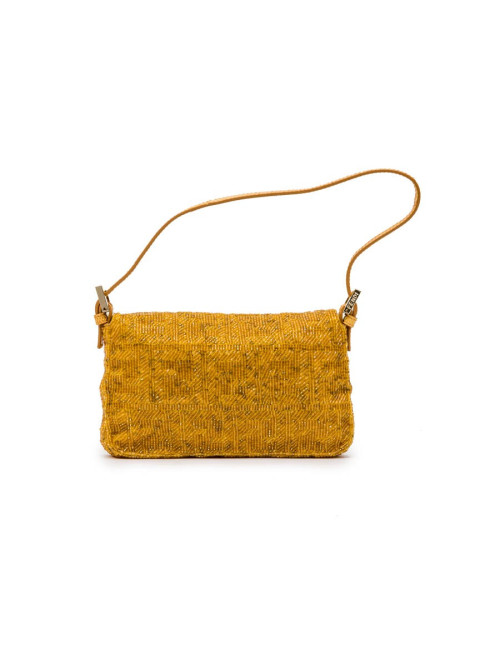 Mini sac baguette FENDI perlé ocre jaune