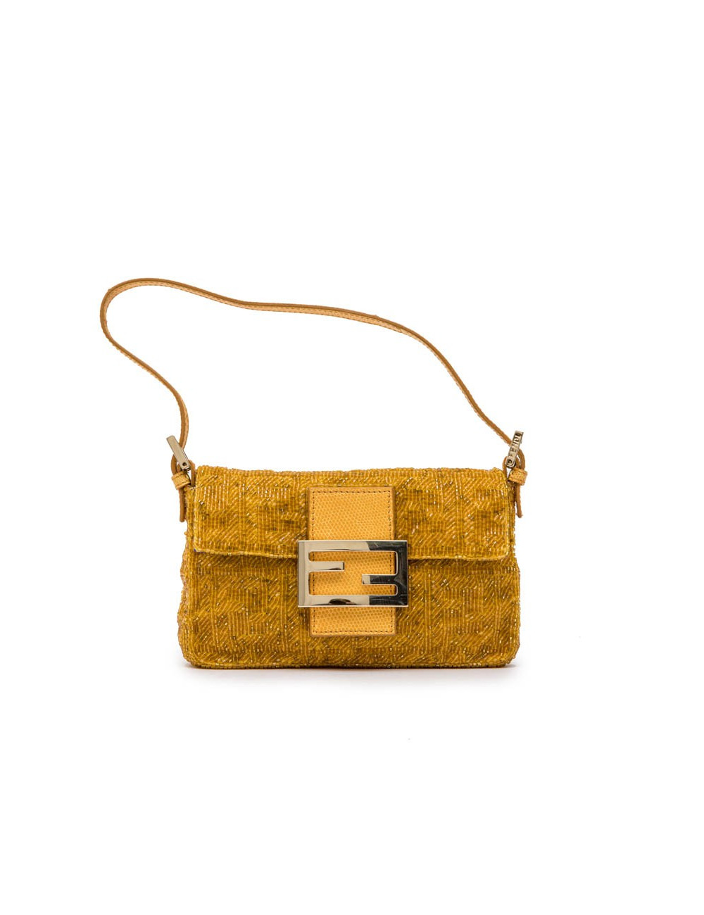 Mini sac baguette FENDI perlé ocre jaune