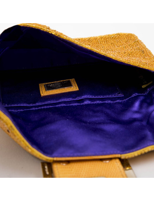 Mini sac baguette FENDI perlé ocre jaune