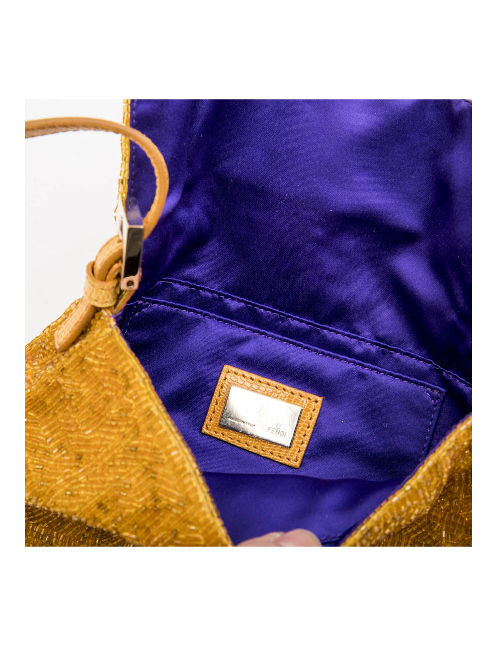 Mini sac baguette FENDI perlé ocre jaune