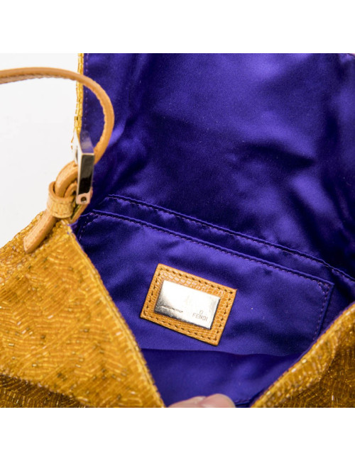 Mini sac baguette FENDI perlé ocre jaune