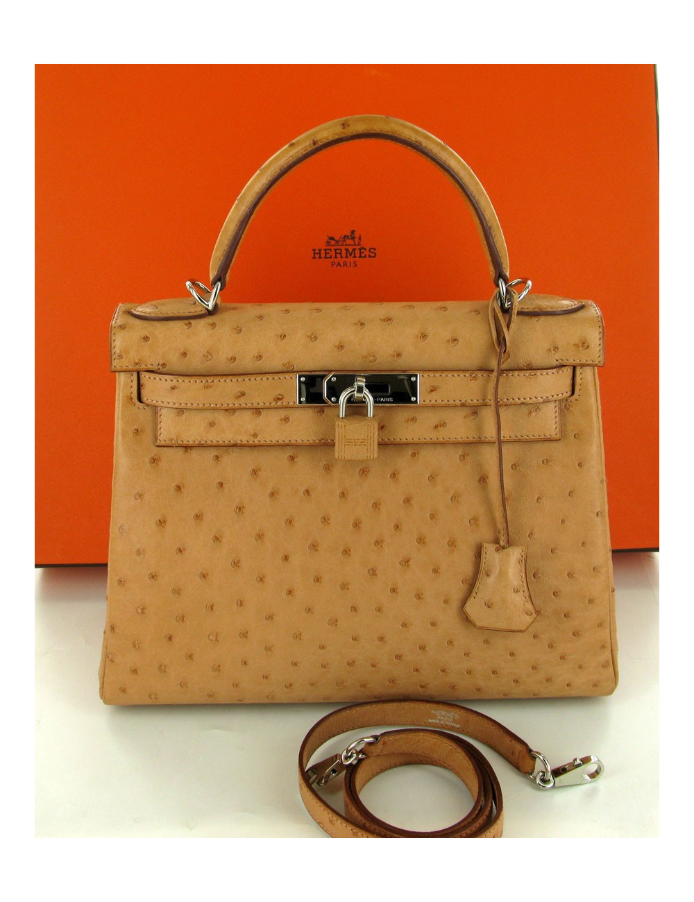 Kelly II 28 HERMÈS autruche naturel